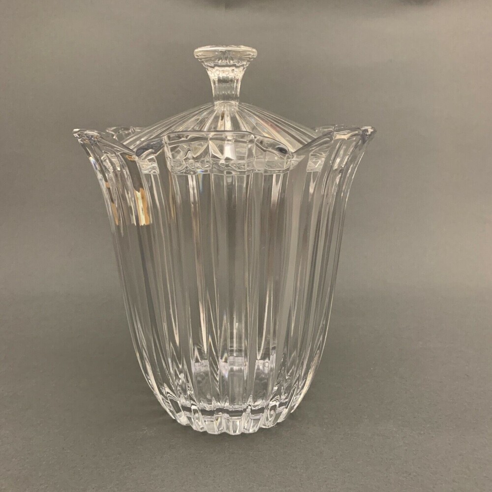 Clear Glass Panels Candy Dish with Lid 8" High x 6 1/4"